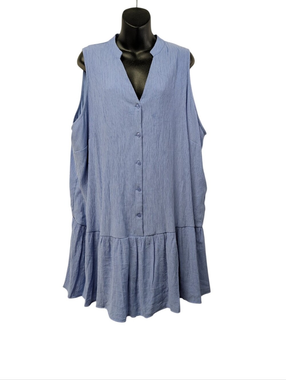 Nine West Plus Size 1X Light Blue Sleeveless Button Front Ruffle Dress
